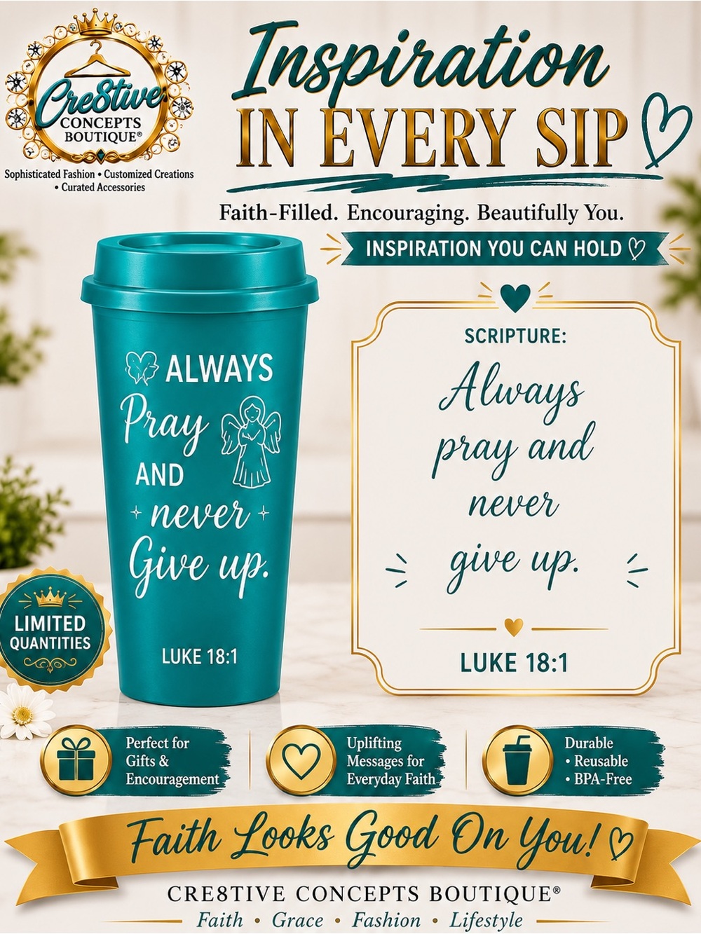 Inspirational Faith 16 oz Reusable Cup with Lid